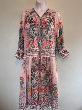 Dahlia MacPhee Floral Dress – Sheer Overlay | Size XL - HS0325